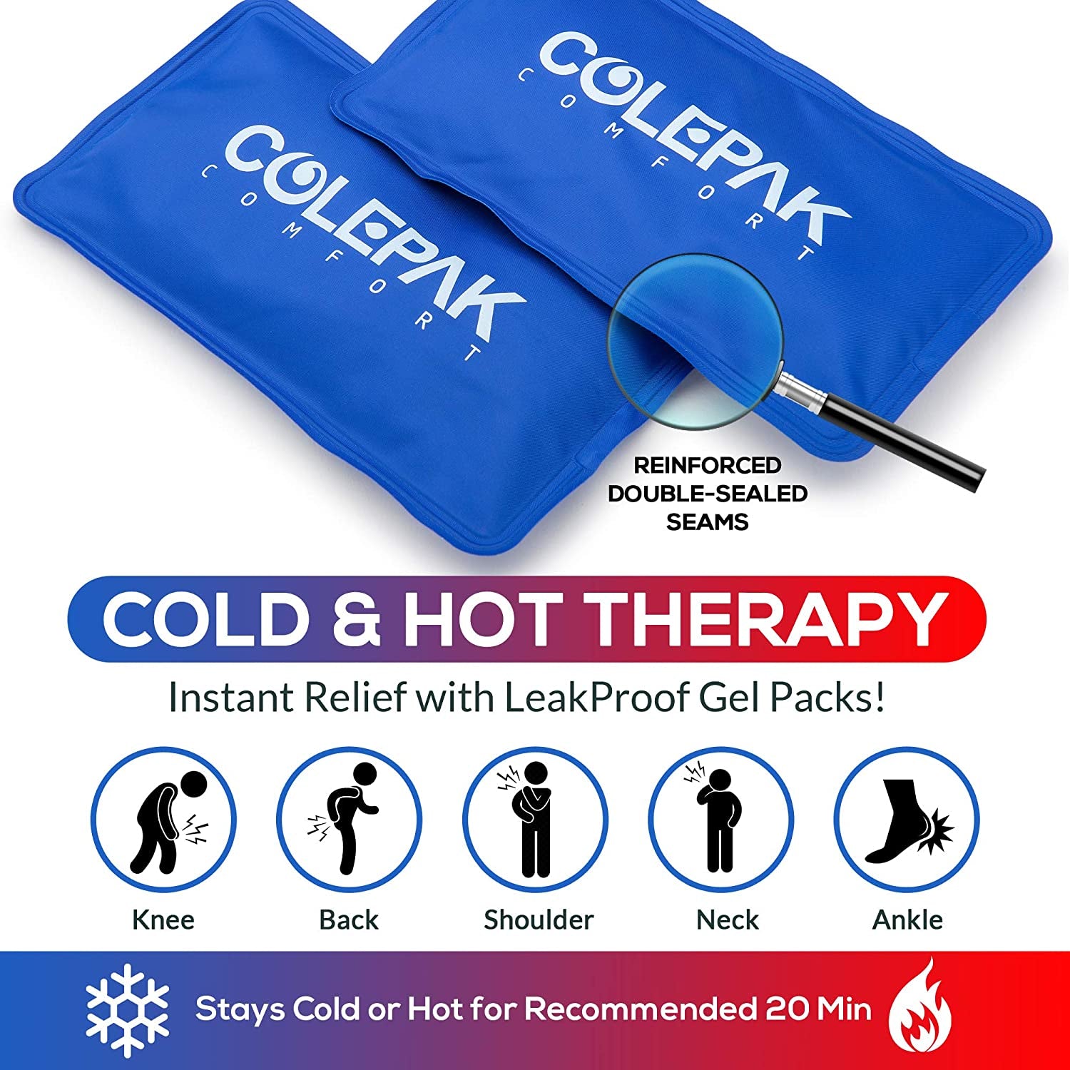 Hot & Cold Ice Packs for Injuries Reusable Gel (4 Pc Set) for Pain Relief, Joint Muscle Soreness Swelling for Knees Back Shoulder Foot